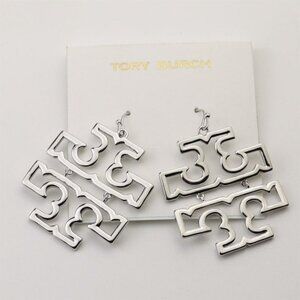 💎Tory Burch Silver Logo Drop Earrings ✨
